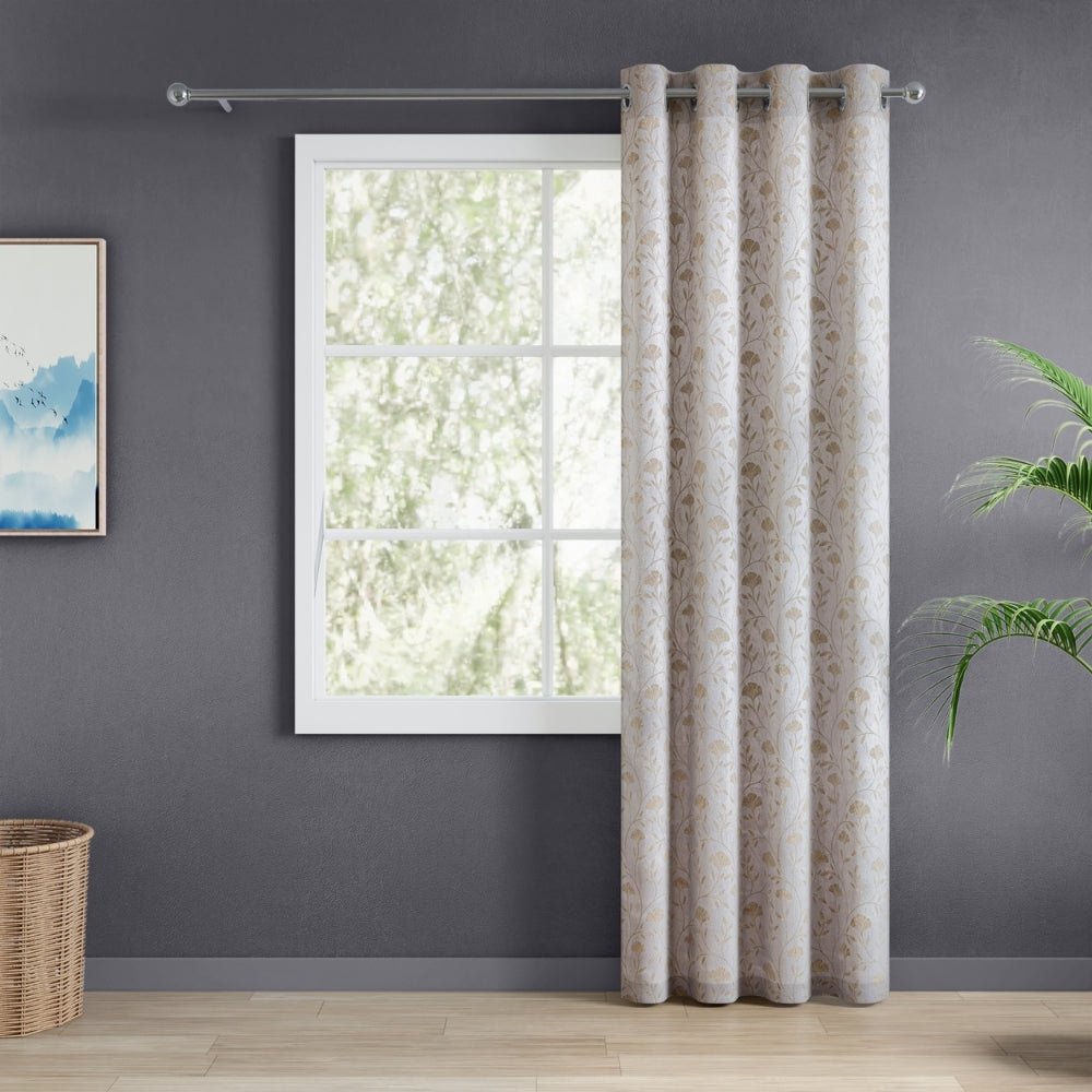 Serene Botanical Jacquard Room Darkening & Sheer Pack of 4 Door Curtains, Beige - Jacquard & Sheer | haus & kinder