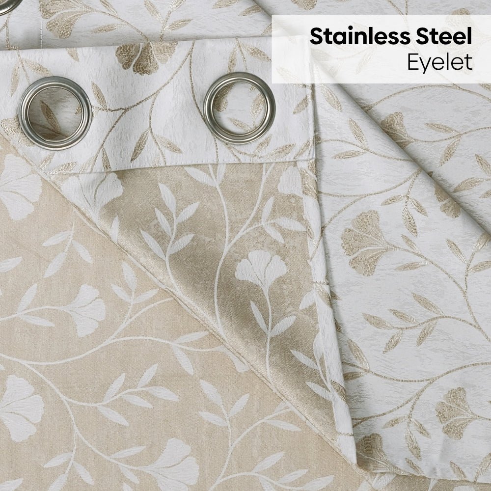 Serene Botanical Jacquard Room Darkening & Sheer Pack of 4 Door Curtains, Beige - Jacquard & Sheer | haus & kinder