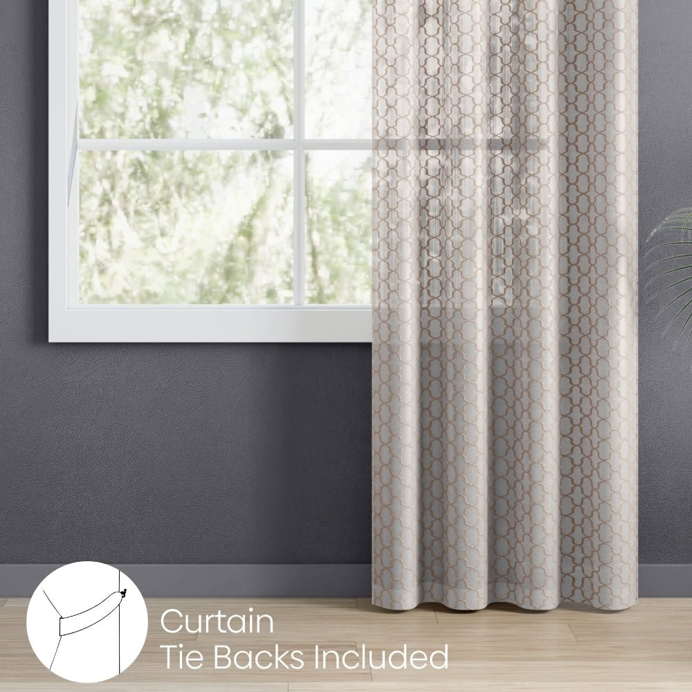Serene Botanical Jacquard Room Darkening & Sheer Pack of 4 Door Curtains, Beige - Jacquard & Sheer | haus & kinder