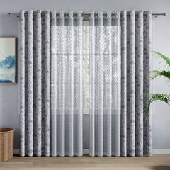 Serene Botanical Jacquard Room Darkening & Sheer Pack of 4 Door Curtains, Grey - Jacquard & Sheer | haus & kinder