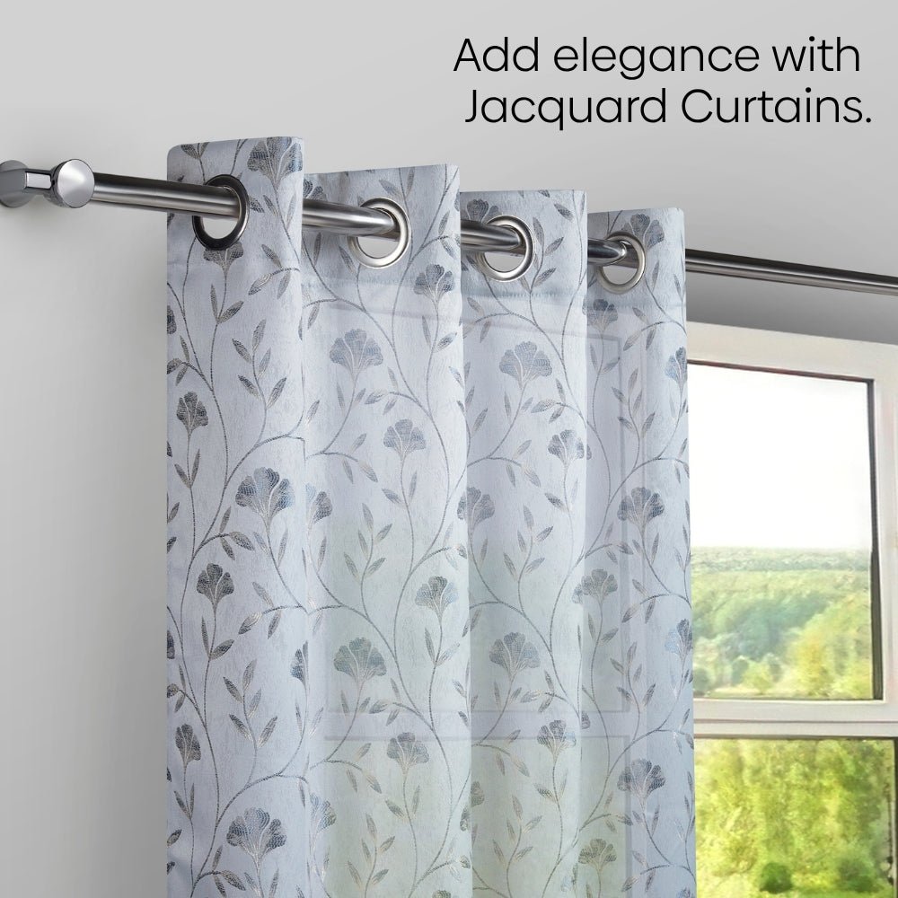 Serene Botanical Jacquard Room Darkening & Sheer Pack of 4 Door Curtains, Grey - Jacquard & Sheer | haus & kinder