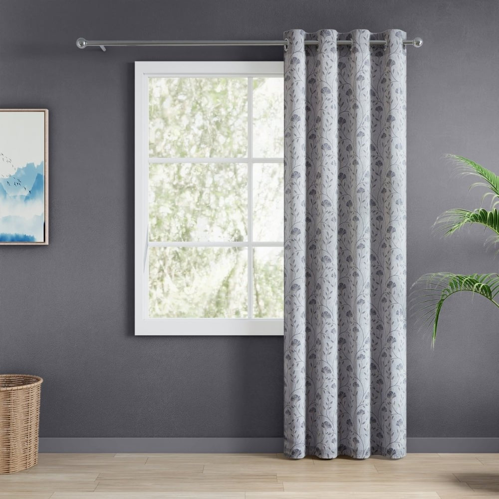 Serene Botanical Jacquard Room Darkening & Sheer Pack of 4 Door Curtains, Grey - Jacquard & Sheer | haus & kinder