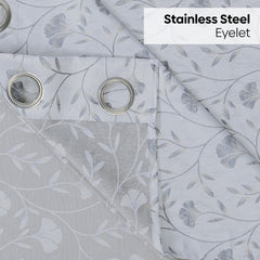 Serene Botanical Jacquard Room Darkening & Sheer Pack of 4 Door Curtains, Grey - Jacquard & Sheer | haus & kinder