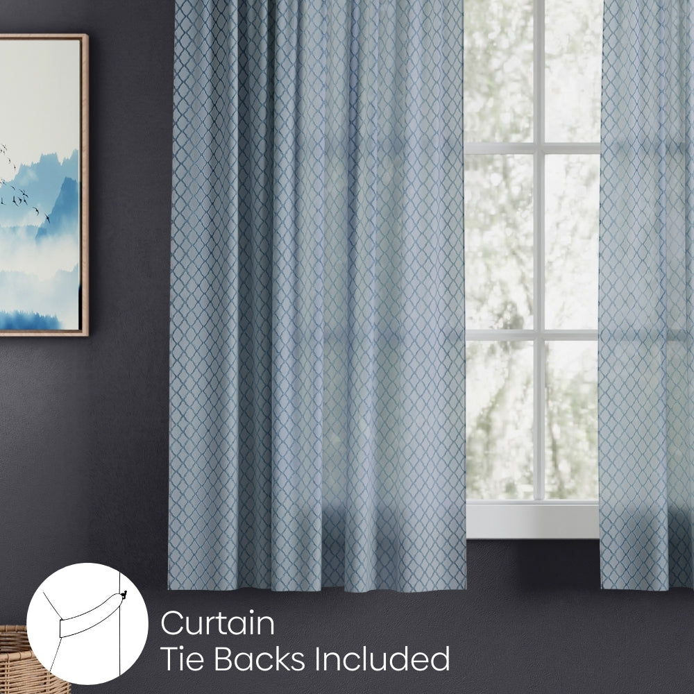 Polyester Jacquard Curtain Silver Mesh, Ice Blue