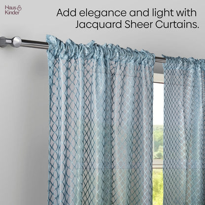 Polyester Jacquard  Window Curtain Silver Mesh, Ice Blue
