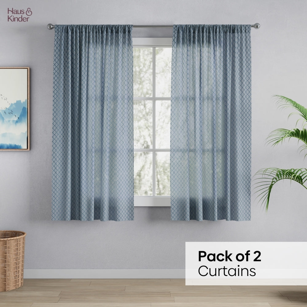 Polyester Jacquard  Window Curtain Silver Mesh, Ice Blue
