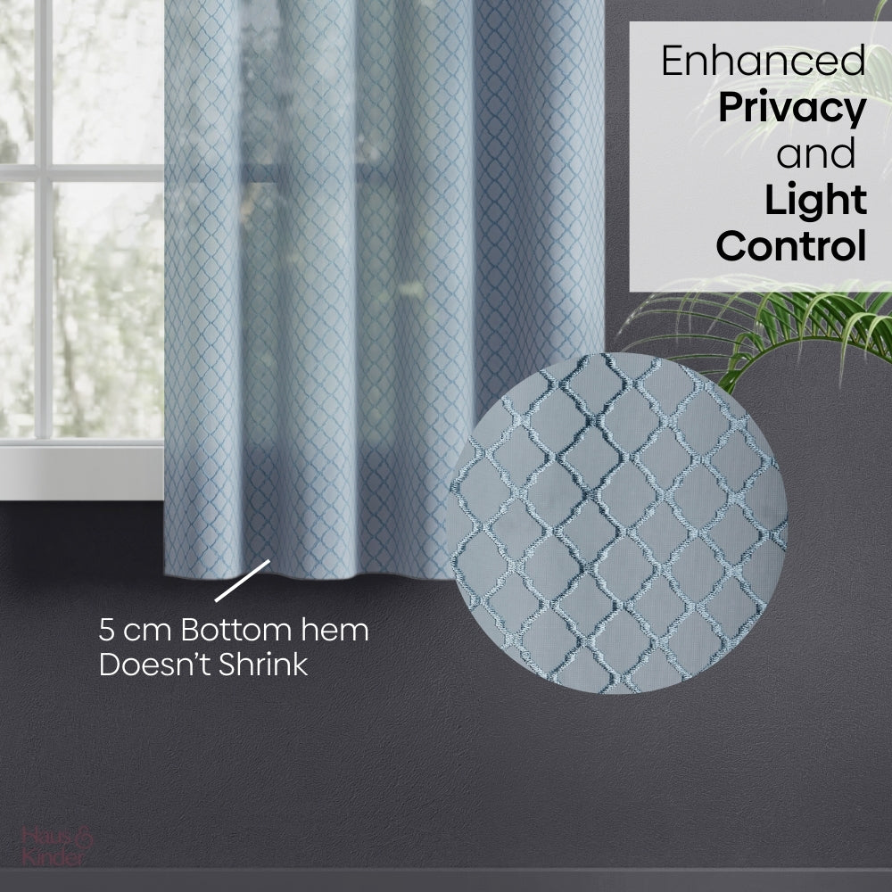 Polyester Jacquard Curtain Silver Mesh, Ice Blue