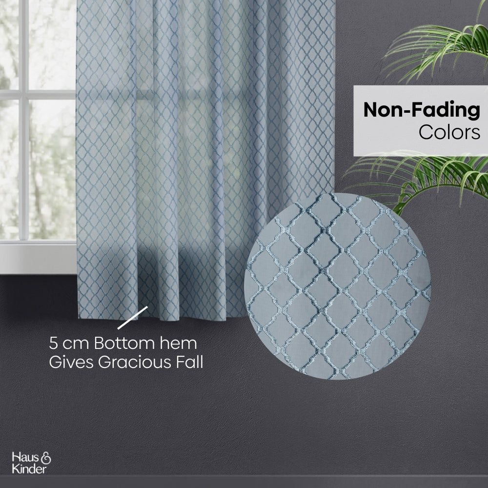 Polyester Jacquard  Window Curtain Silver Mesh, Ice Blue