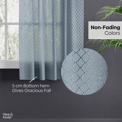 Polyester Jacquard  Window Curtain Silver Mesh, Ice Blue