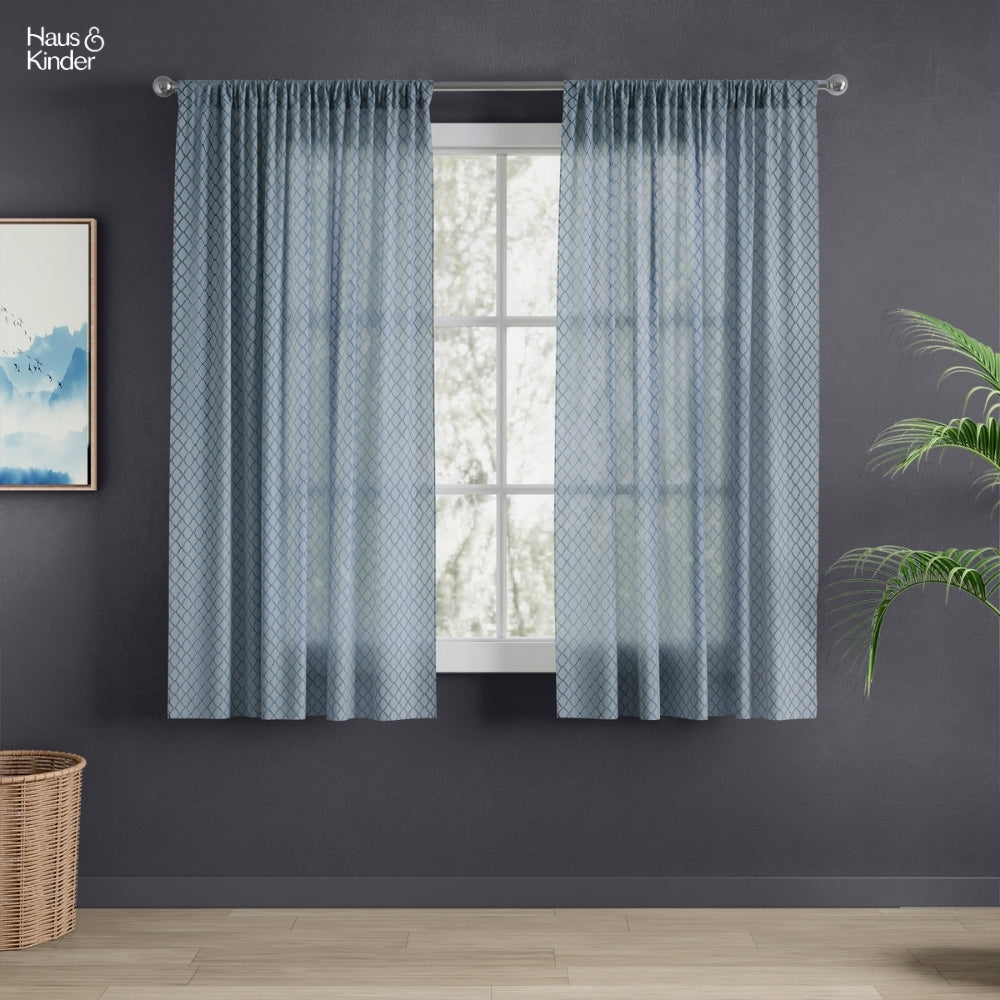 Polyester Jacquard  Window Curtain Silver Mesh, Ice Blue