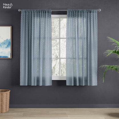 Polyester Jacquard  Window Curtain Silver Mesh, Ice Blue