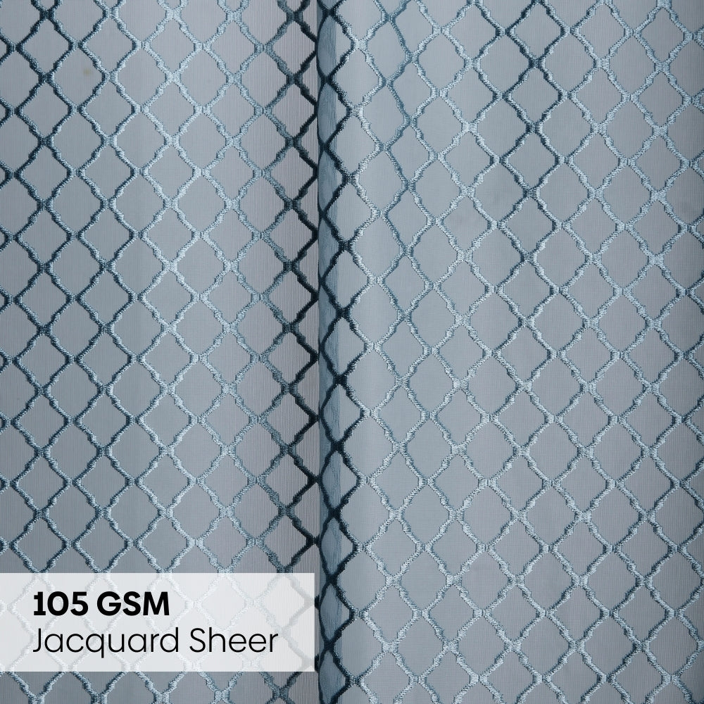 Polyester Jacquard  Window Curtain Silver Mesh, Ice Blue