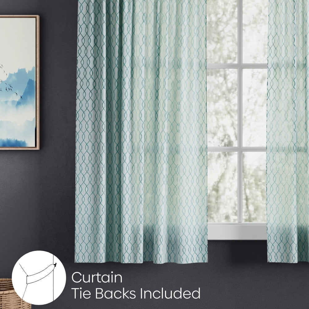 Polyester Jacquard  Window Curtains Misty Weave, Teal