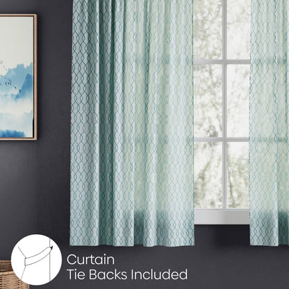 Polyester Jacquard  Window Curtains Misty Weave, Teal