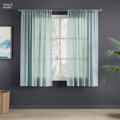 Polyester Jacquard  Window Curtains Misty Weave, Teal