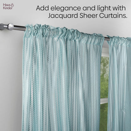 Polyester Jacquard  Window Curtains Aqua strand, Teal