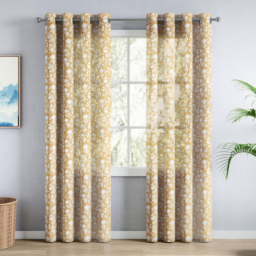 100% Polyester Sheer Digital Printed Door Curtain, Ochre