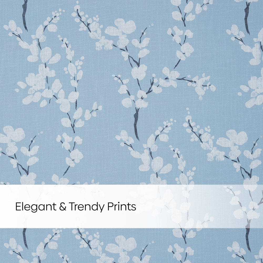 100% Polyester Sheer Digital Printed Door Curtain Nordic Bloom, Blue