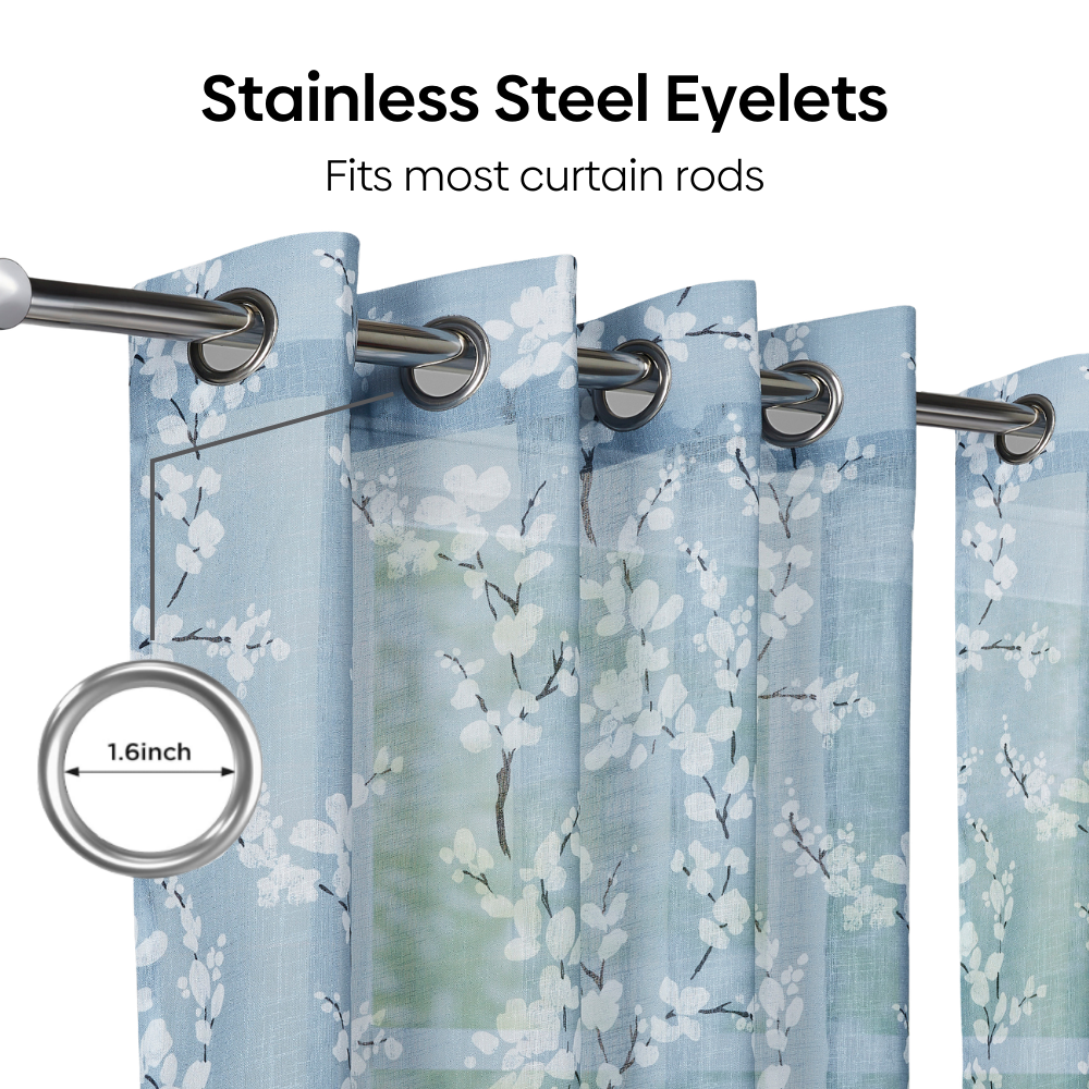 100% Polyester Sheer Digital Printed Door Curtain Nordic Bloom, Blue