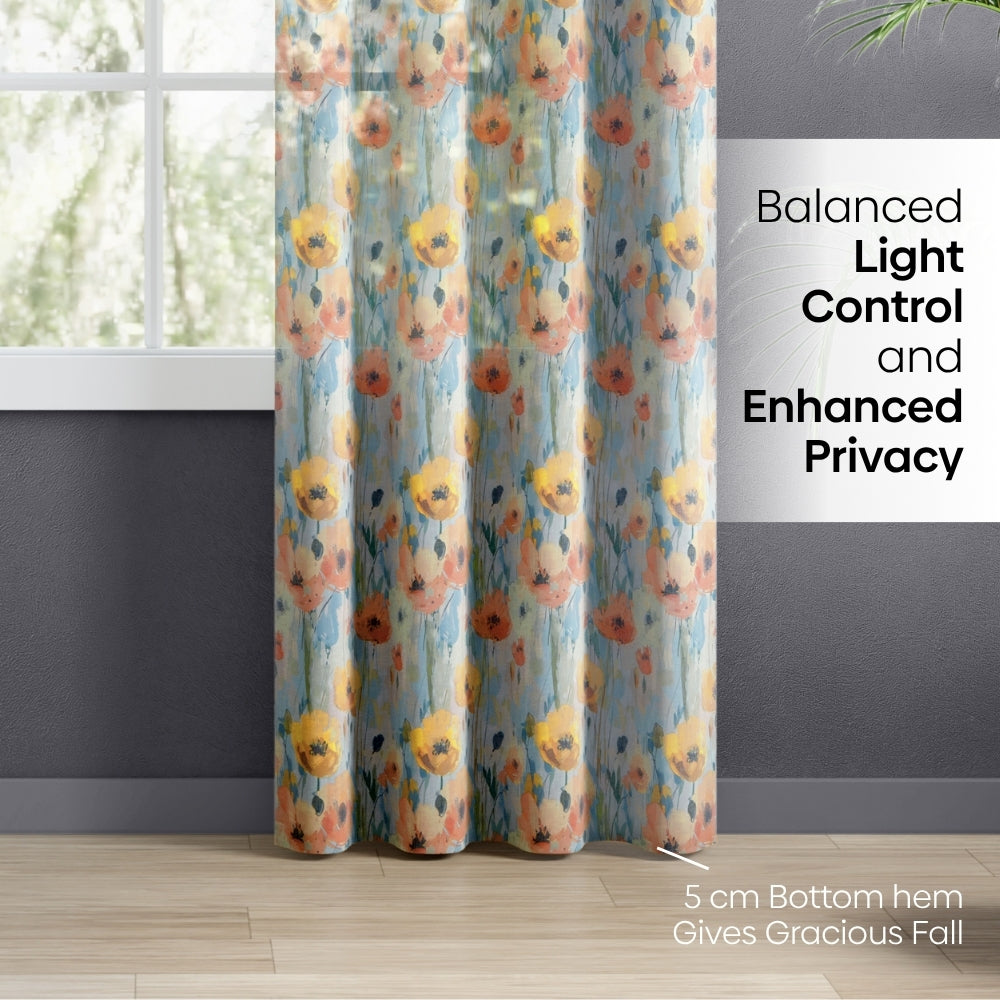 Bloom Impression Cotton Printed Pack Of 2 Curtain, Multicolor