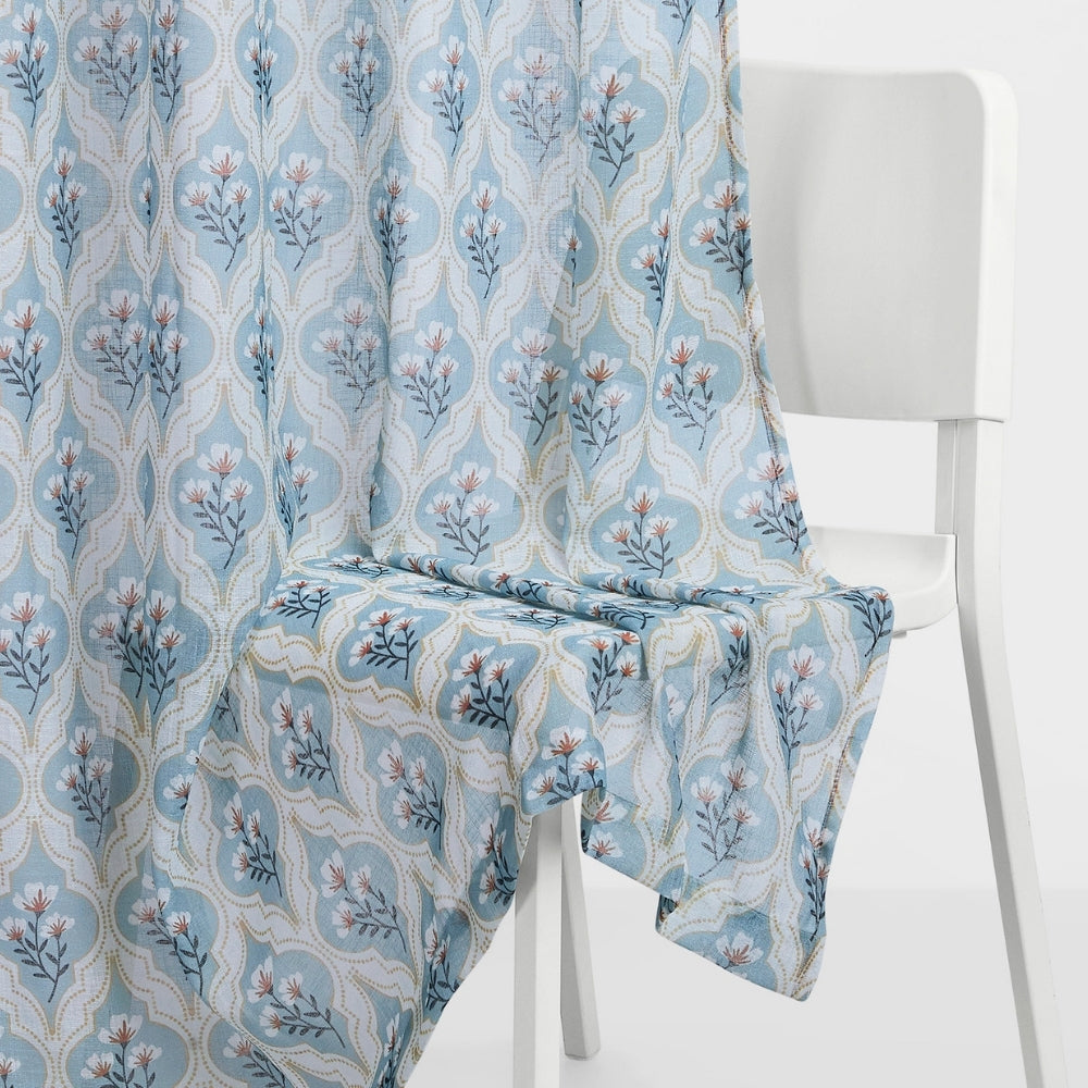 Bloom Lattice Cotton Printed Pack Of 2 Curtain, Blue