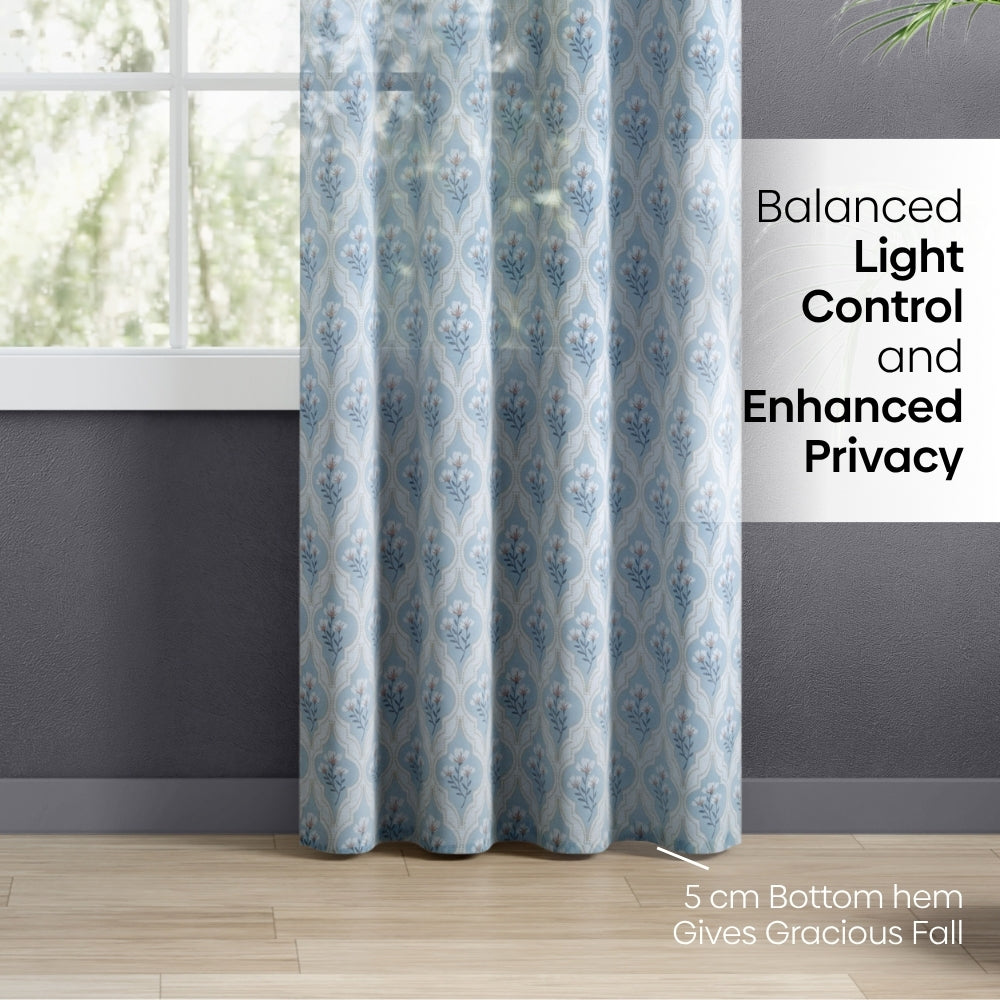 Bloom Lattice Cotton Printed Pack Of 2 Curtain, Blue