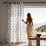Bloom Lattice Cotton Printed Pack Of 1 Curtain, Blue