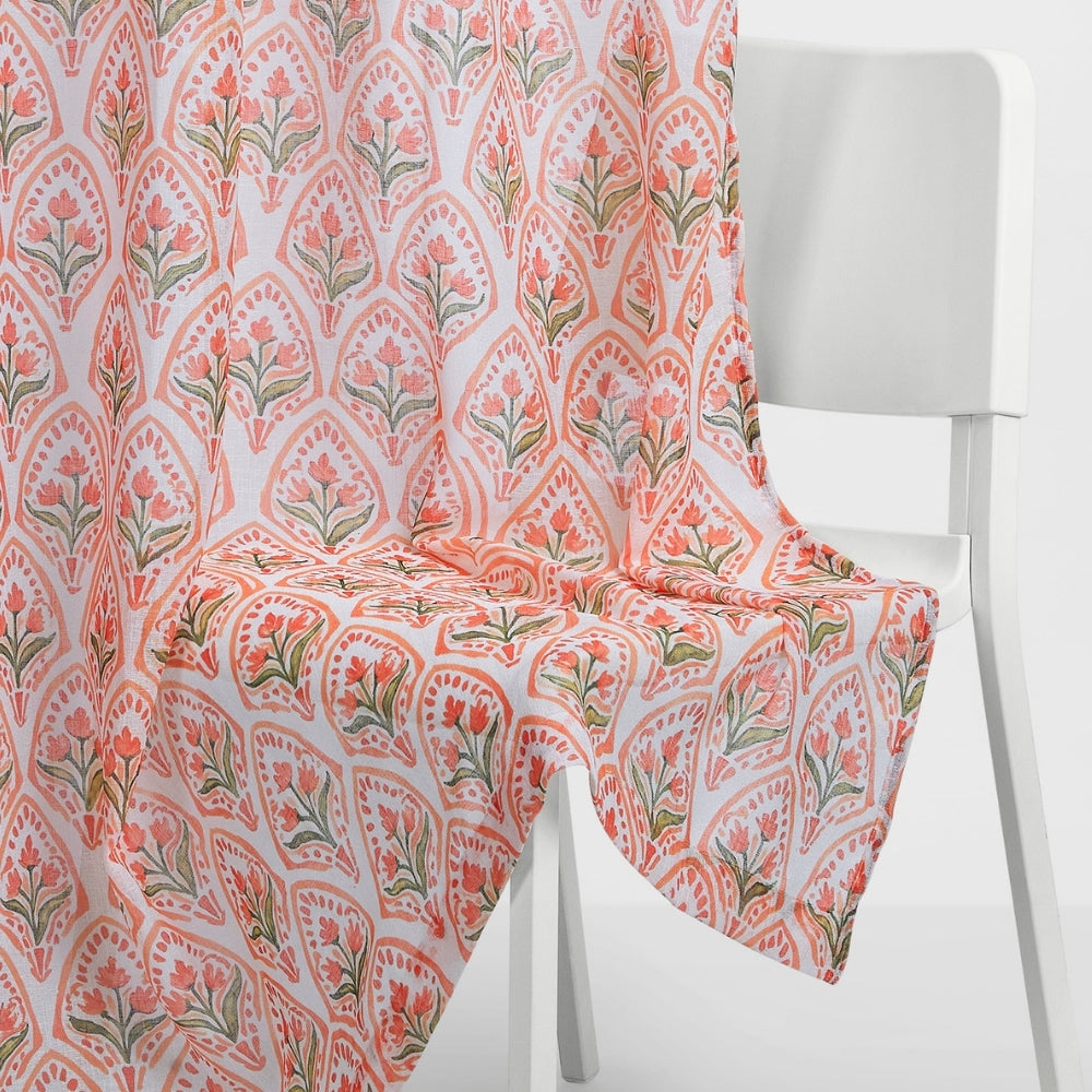 Ornate Blossom Cotton Printed Pack Of 2 Curtain, Pink