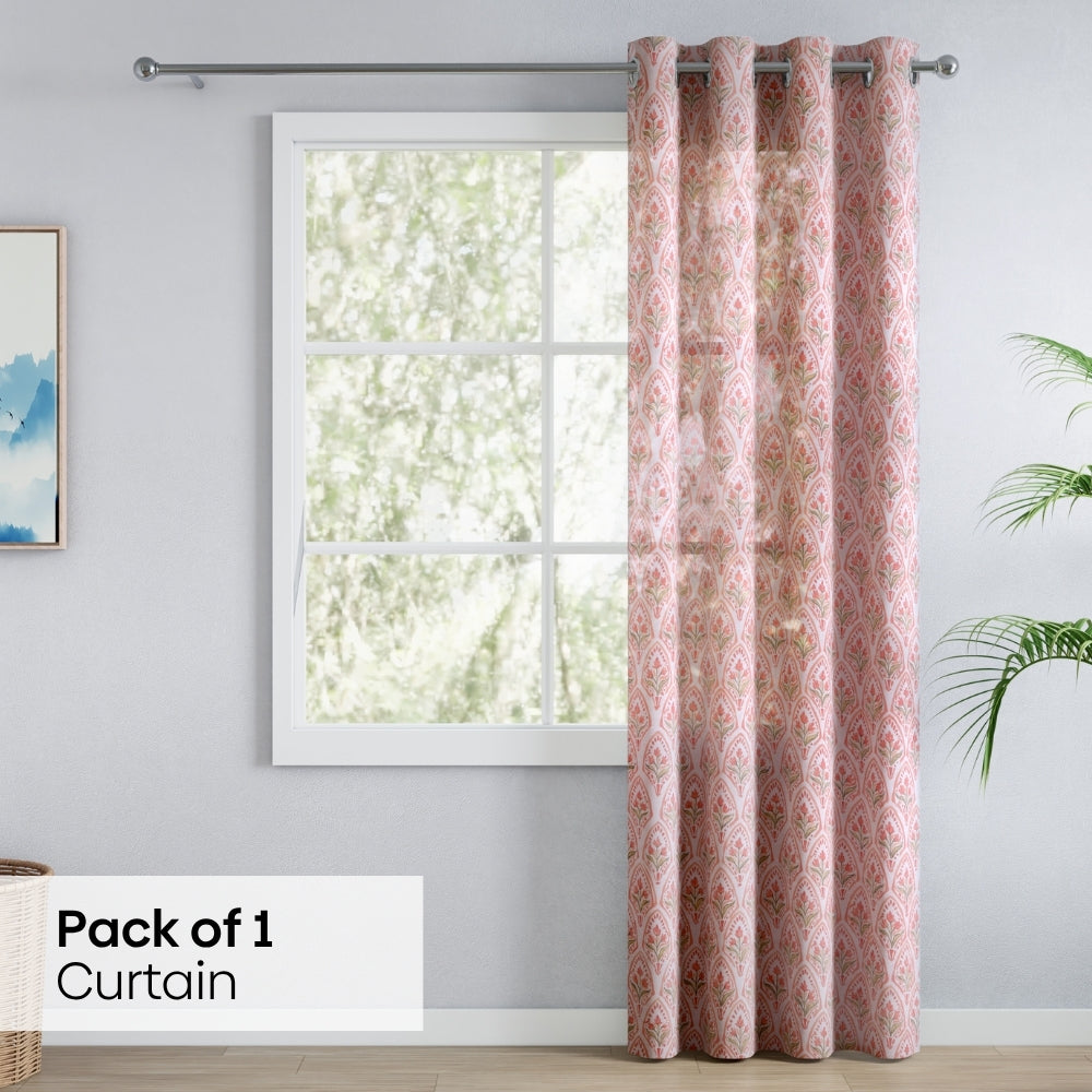 Ornate Blossom Cotton Printed Pack Of 1 Curtain, Pink
