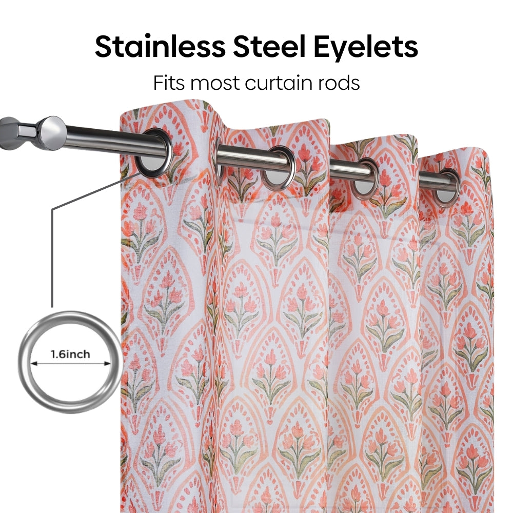 Ornate Blossom Cotton Printed Pack Of 1 Curtain, Pink