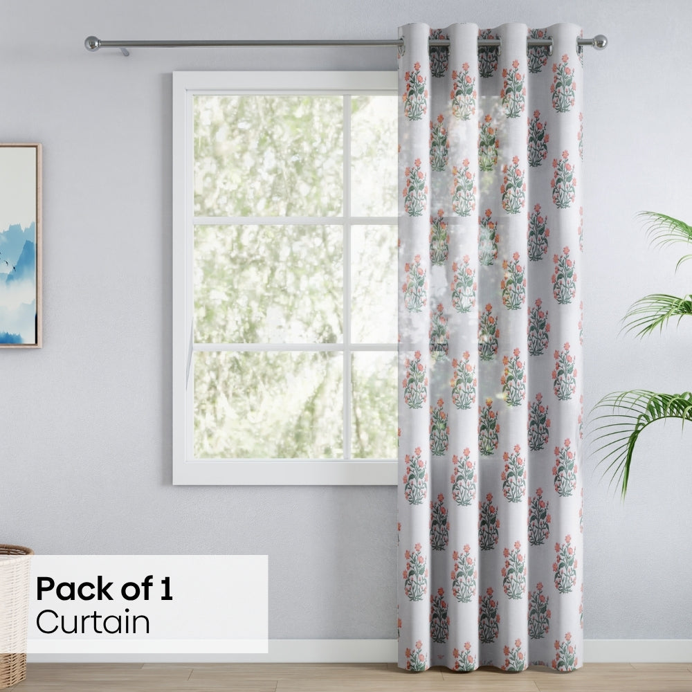 Floral Sprig Cotton Printed Pack Of 2 Curtain, Multicolor