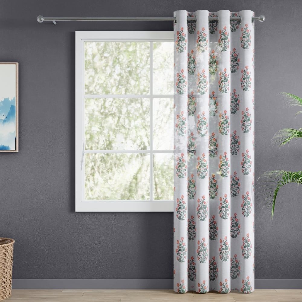 Floral Sprig Cotton Printed Pack Of 2 Curtain, Multicolor