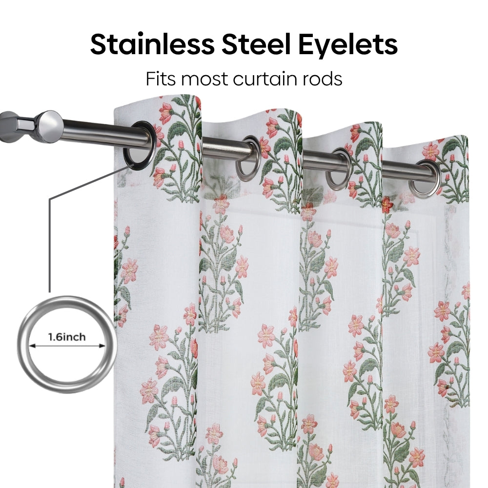 Floral Sprig Cotton Printed Pack Of 2 Curtain, Multicolor