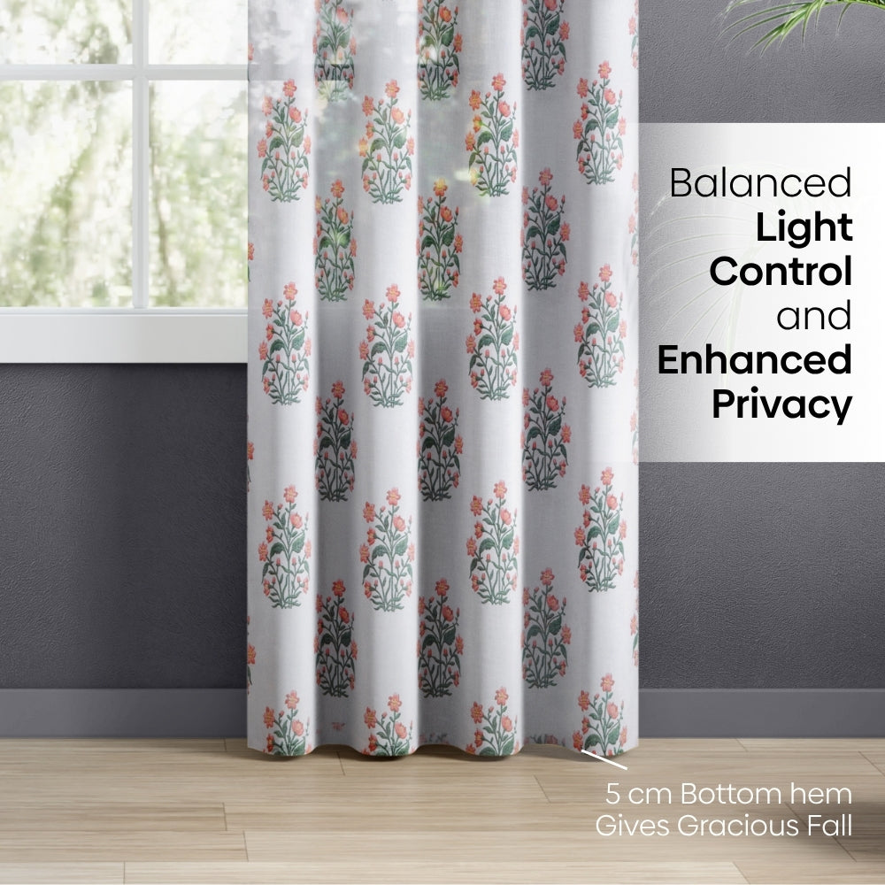 Floral Sprig Cotton Printed Pack Of 2 Curtain, Multicolor