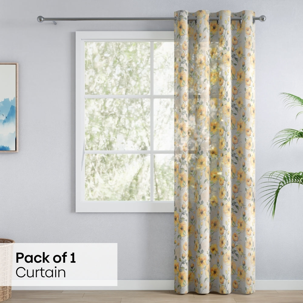 Sunny Bloom Cotton Printed Pack Of 2 Curtain, Yellow