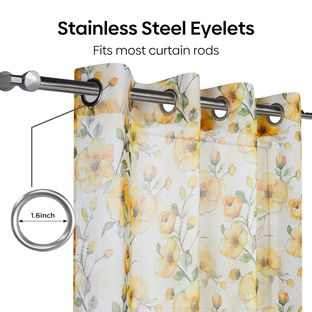Sunny Bloom Cotton Printed Pack Of 2 Curtain, Yellow