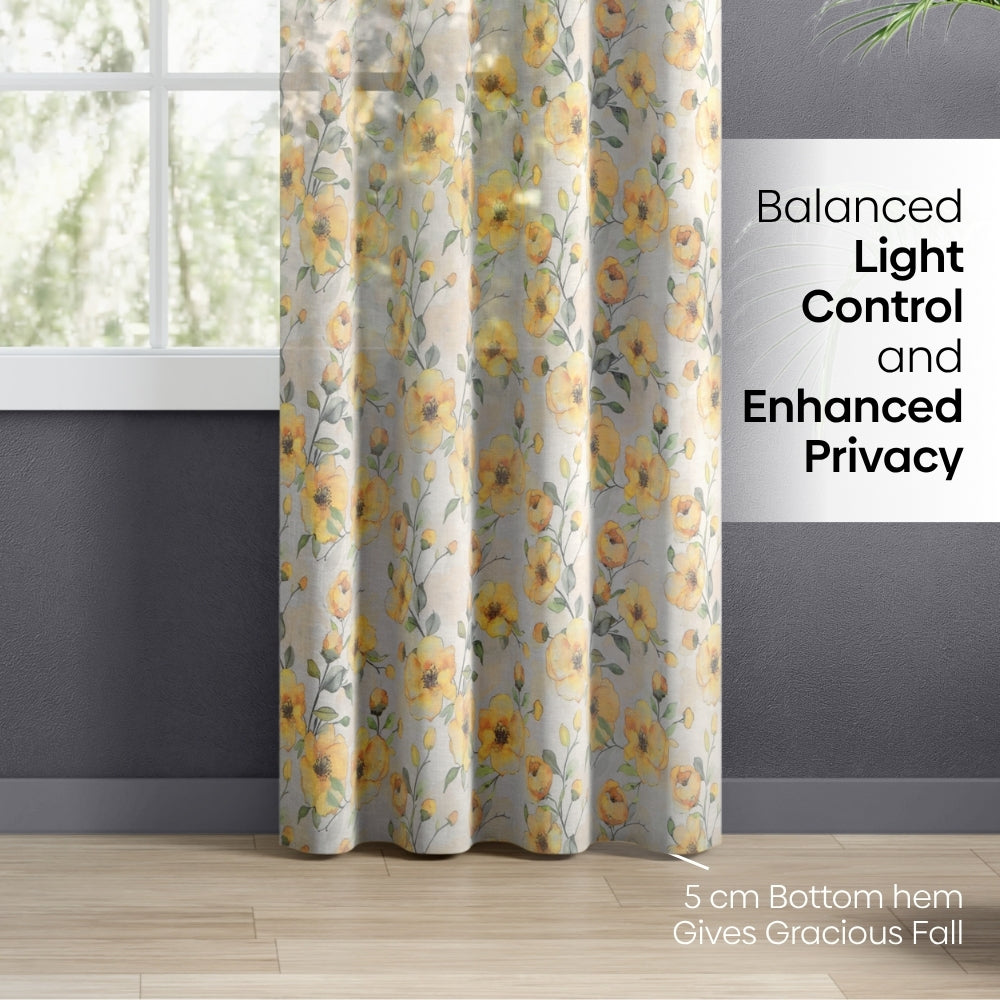 Sunny Bloom Cotton Printed Pack Of 2 Curtain, Yellow