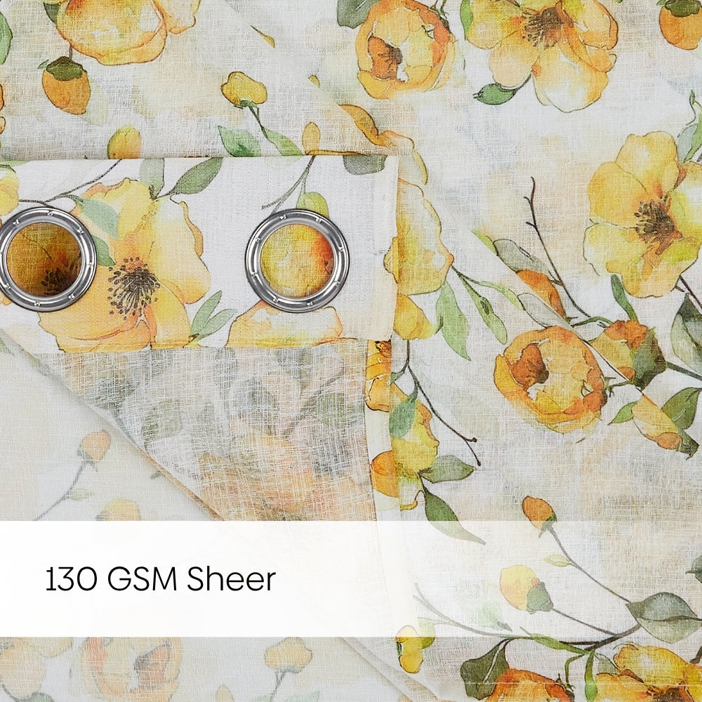 Sunny Bloom Cotton Printed Pack Of 2 Curtain, Yellow