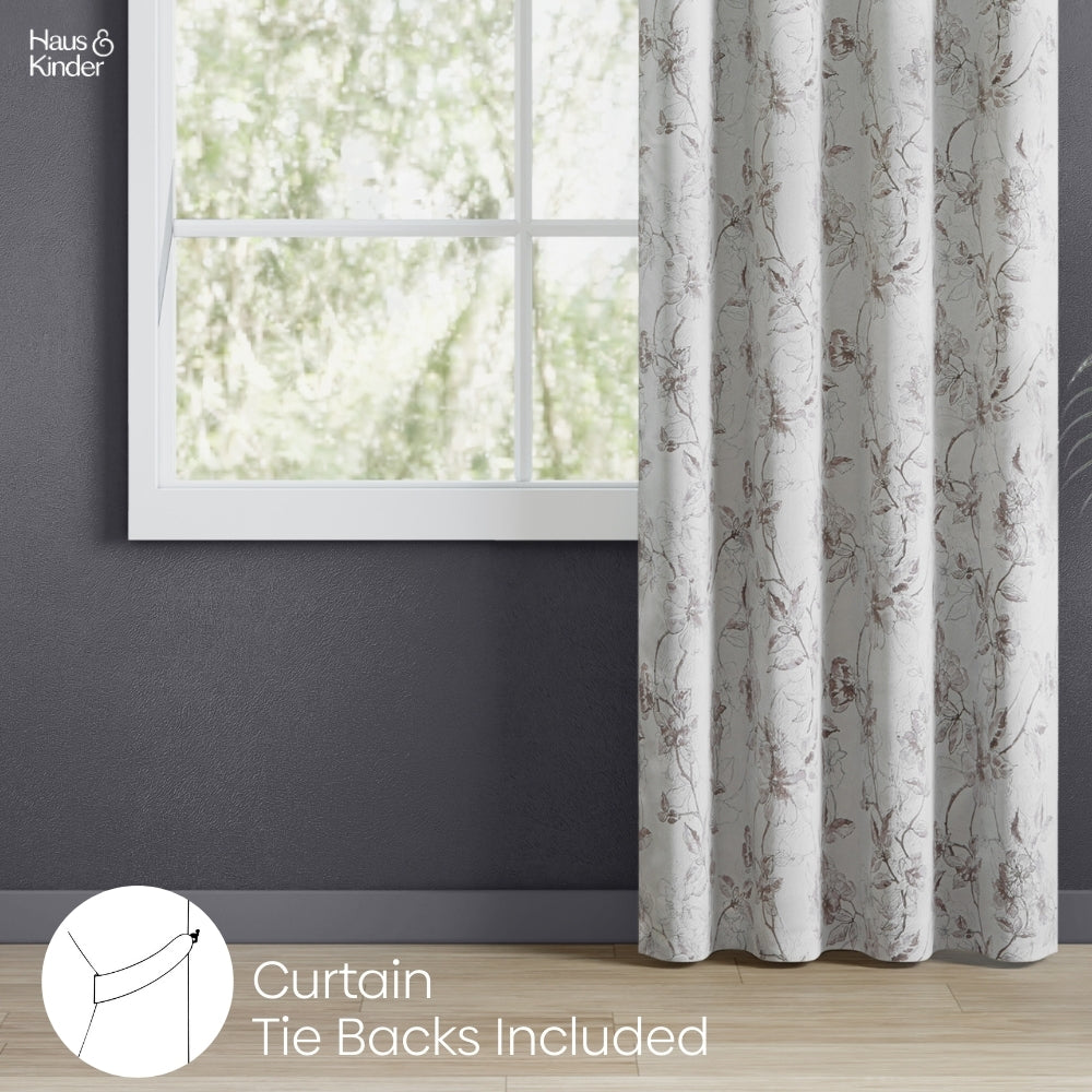 Polyester Printed Sheer Door Curtain  Whispering Vines, Brown