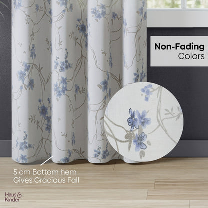 Polyester Printed Sheer Door Curtain  Whispering Vines, Blue