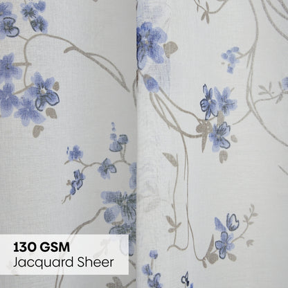 Polyester Printed Sheer Door Curtain  Whispering Vines, Blue
