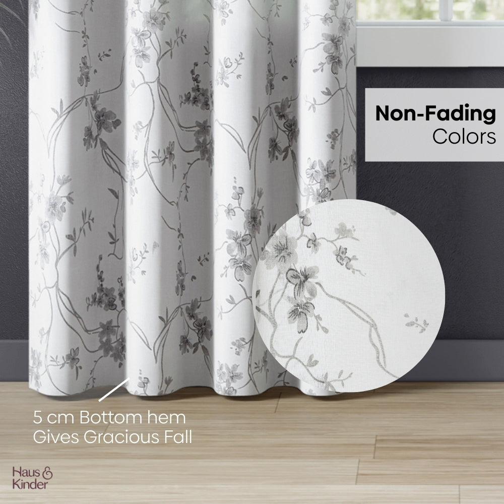 Polyester Printed Sheer Door Curtain  Whispering Vines, Grey