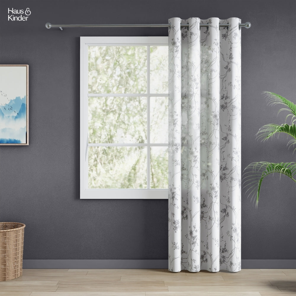 Polyester Printed Sheer Door Curtain  Whispering Vines, Grey