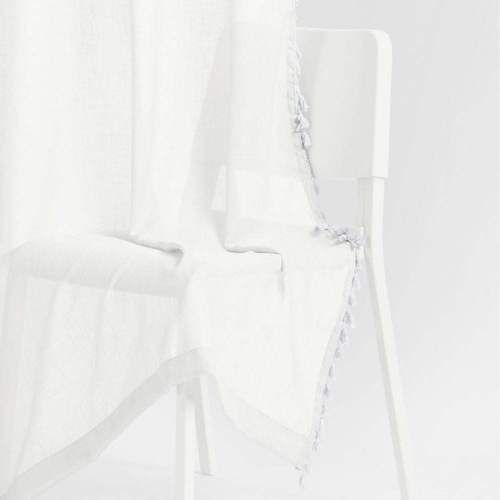 100% Polyester Decorated Solid Sheer Door Curtain, White