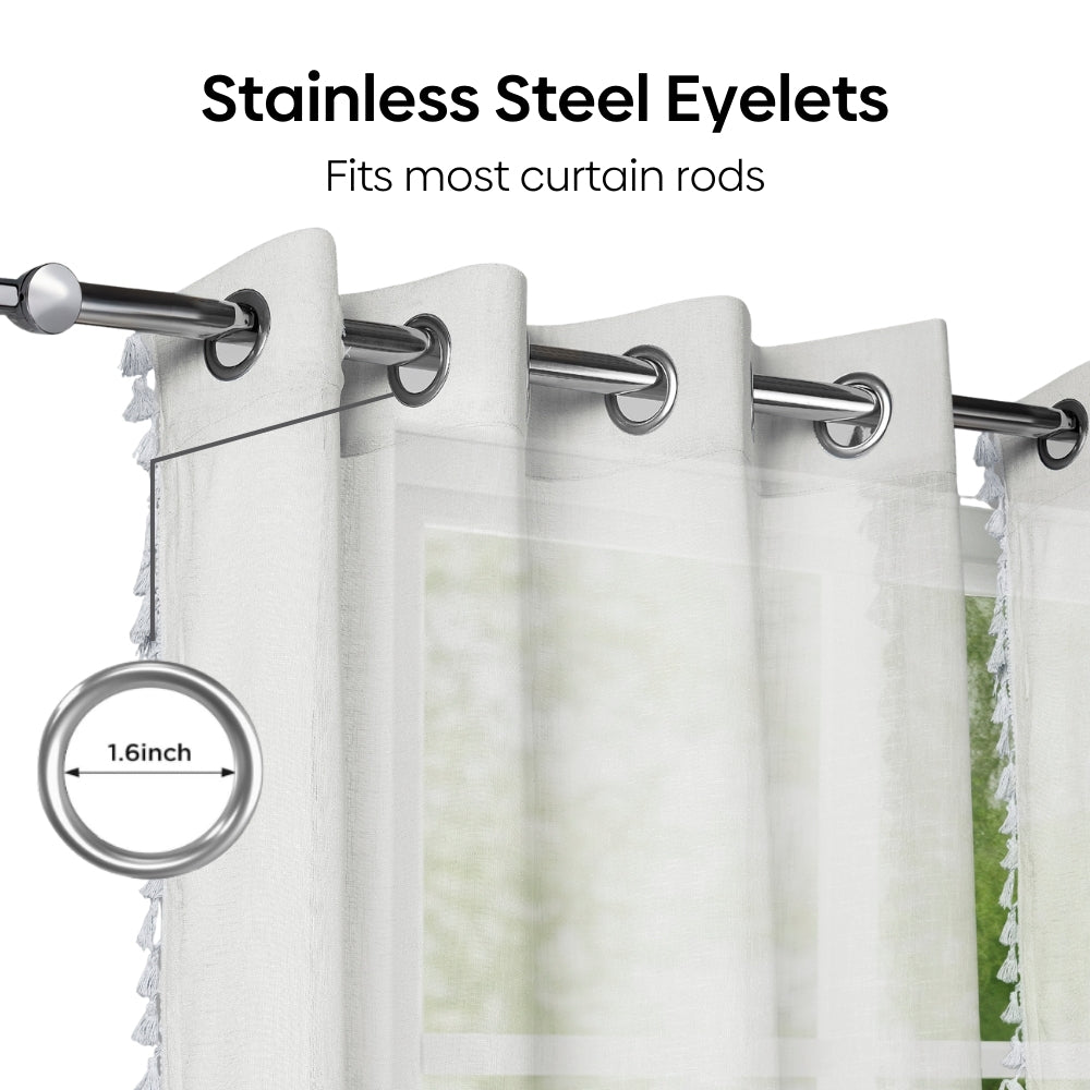 100% Polyester Decorated Solid Sheer Door Curtain, White