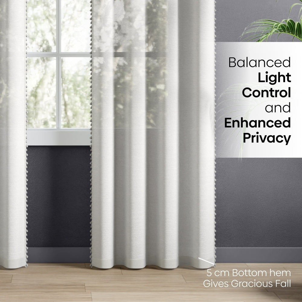 100% Polyester Decorated Solid Sheer Door Curtain, White