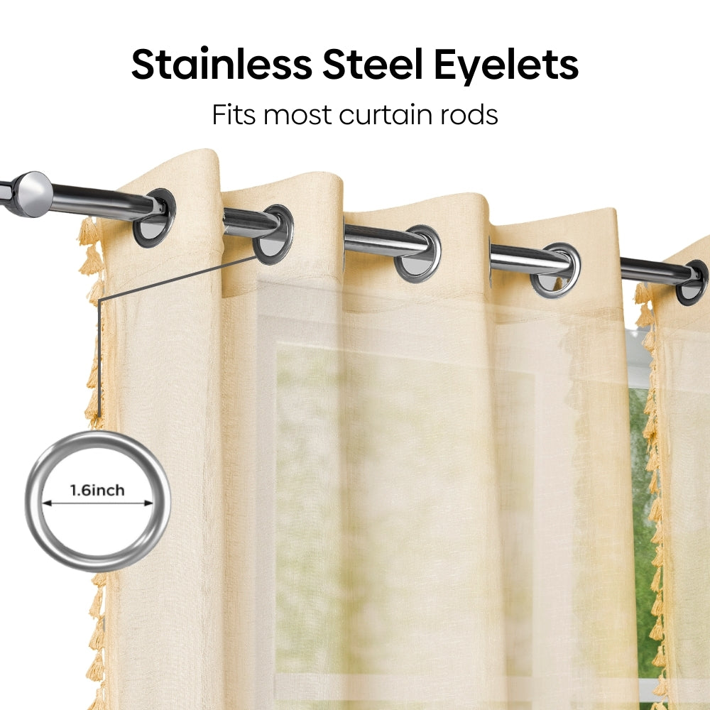 100% Polyester Decorated Solid Sheer Door Curtain, Cream