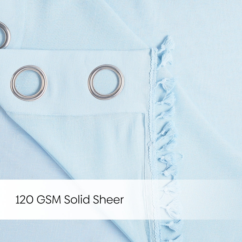 100% Polyester Decorated Solid Sheer Door Curtain, Light Blue