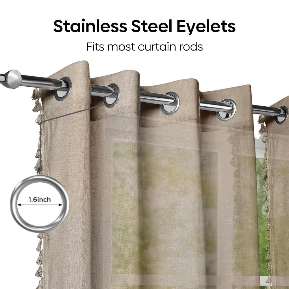 100% Polyester Decorated Solid Sheer Door Curtain, Mocha