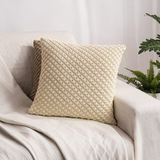 Knitted Bubble Natural Cushion Cover